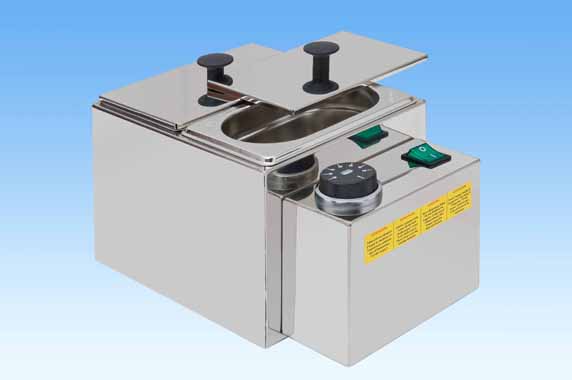 Warmhaltebehälter mit Thermostat für 2 Farben Copertura Stracciatella zum Überzug für Eis und Eistüten bei GroßHandel EIS GmbH