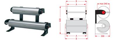 Doppel Abroller. 2 Rollenhalter. Papierrollenhalter für Papierrollen bis 2 x 50 cm oder 2 verschiedenen Größen. Abmaße.GroßHandel EIS GmbH