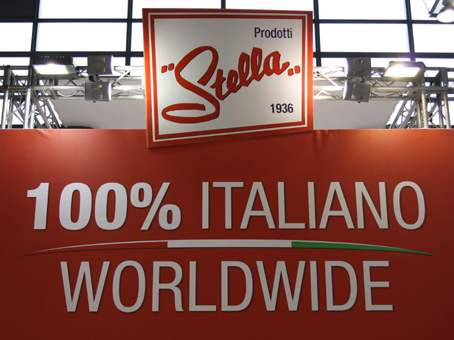 100% Italien. Stella Werbetafel für italienische Markenware in hoher Qualität.
