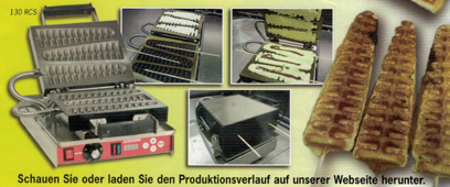 Waffeleisen für Waffeln am Stiel. Maschinen für die Herstellung von gefüllten Waffeln bei GroßHandel EIS GmbH