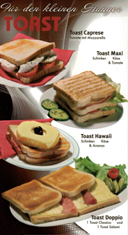Standardkarte Toast. 1 Blatt 2 Seiten mit Toastspezialitäten