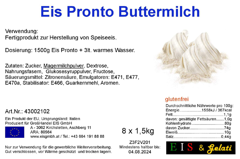 Pronto Buttermilch. Fertige Base für Speiseeis mit dem Geschmack Buttermilch. Eis - Gelati