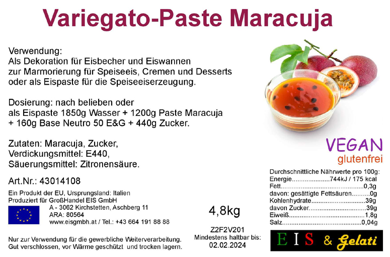 Eis & Gelati Maracuja Variegato und Eispaste, zur Herstellung von Speiseeis und zur Dekoration von Eis