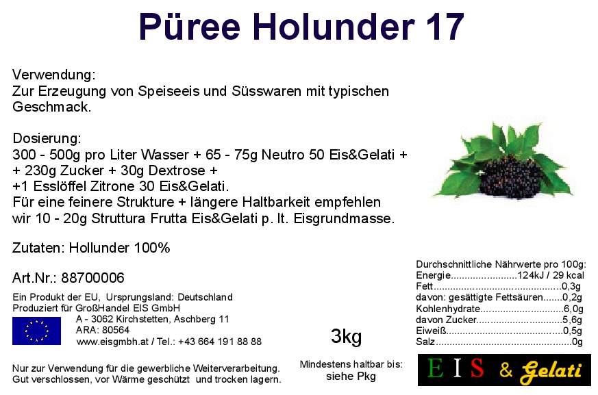 Eis & Gelati - Eis Vital Holunderbeerenpüree. Hollerpüree zur Herstellung von Speiseeis, Marmeladen, Konditoreiprodukte, zur Färbung von Lebensmitteln