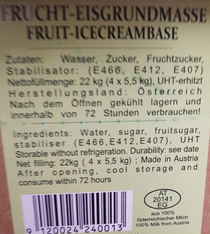Fruchteisgrundmasse für Fruchteissorten bis 300 g Fruchtanteil. GroßHandel Eis GmbH