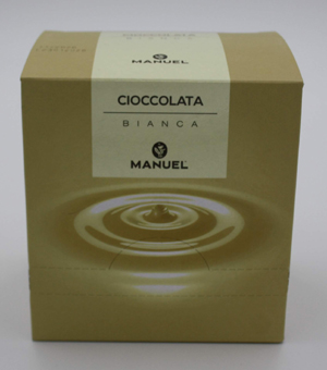Kakao Manuel. Kakaomischung Geschmack weiße Schokolade. Italienische Puddingschokolade