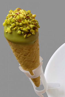 Gelatimax, Minieistüte mit Gesicht und Halterung für Kostproben