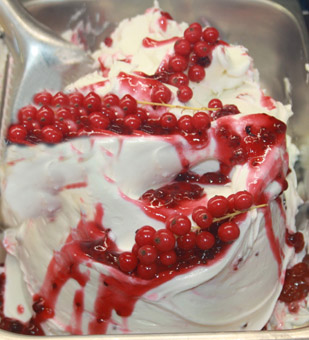 Eisidee: Französisches Joghurt mit Ribisel Variegato und Ribiseln