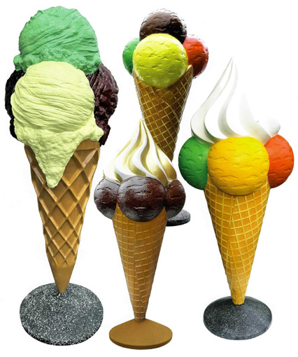 Eiswerbung Werbeeistüten, Außenwerbung bunte Eistüten, 3D Eistüten Eistüten mit Sockel