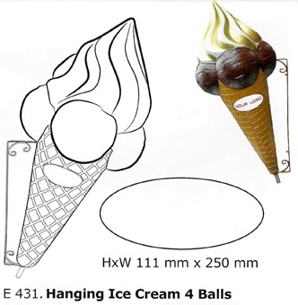 Eiswerbung personalisierte Werbeeistüte. Außenwerbung Hängeeistüte mit Obers