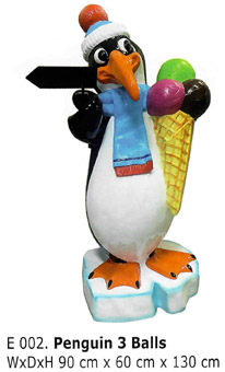Eiswerbung Werbeeistüte bunter Pinguin 3 Eiskugeln