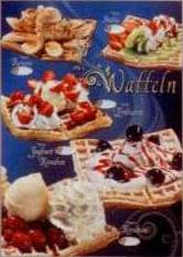 Standard Plakat frische Waffeln. PL 144. Mit Banane,Erdbeeren und Kiwi, Erdbeeren, heißen Kirschen, Amarena Kirschen.