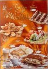 Standard Plakat frische Waffeln, Kuchen und Kaffee. PL 142. Mit Banane, Nougatcreme, Erdbeeren und Kiwi, Apfelstrudel und Tiramisu.