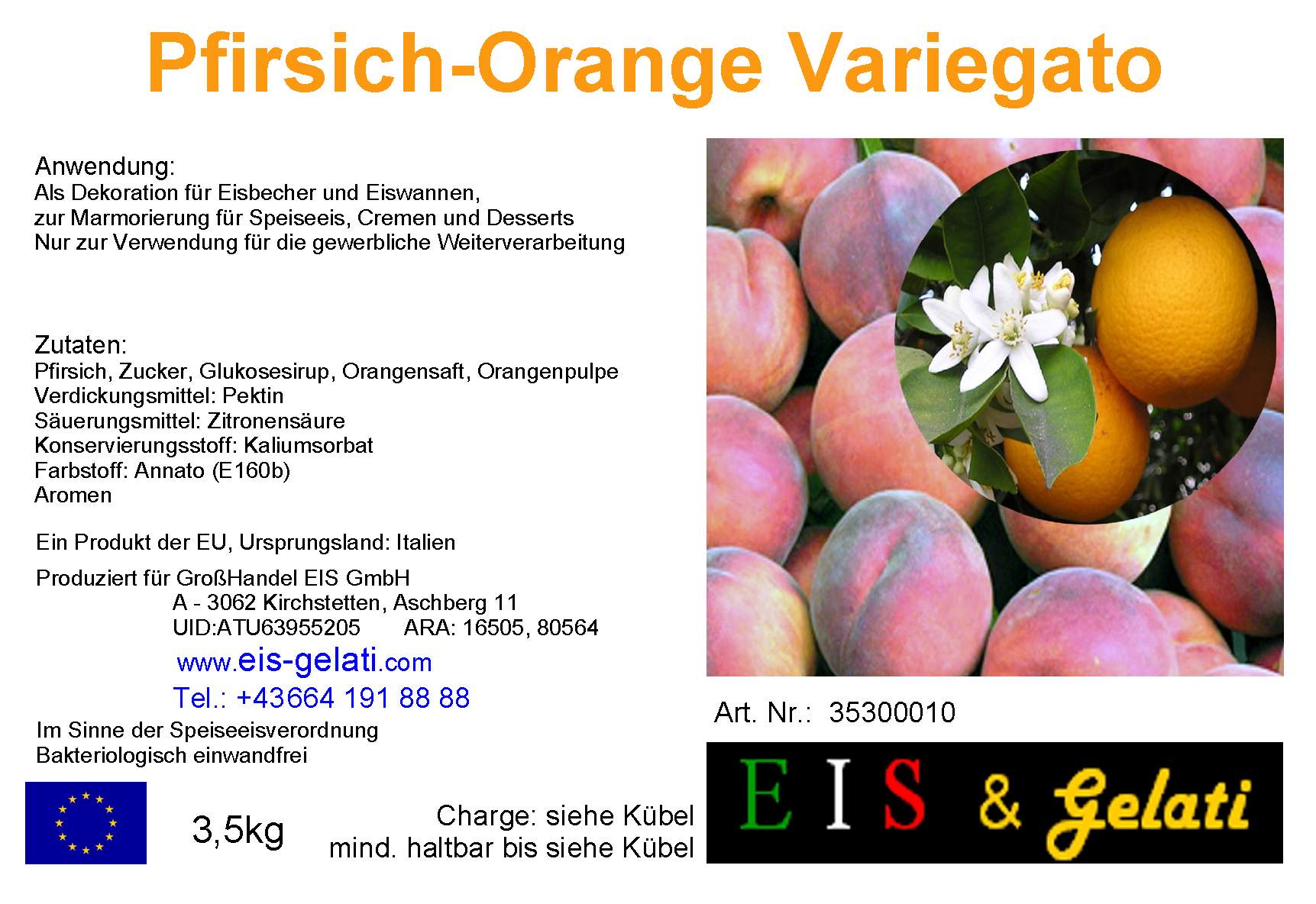 Eis & Gelati Variegato. Fruchteispasten und Milcheispasten zur Variation von Speiseeis, um Speiseeis färbig und geschmacklich zu variieren. Zur Marmorierung von Cremen, Halbgefrorenem, Schlagobers, Pudding. Zur Verstärkung von Früchten und Dekoration von Eiscups, Eiswannen, in der Eisvitrine, Torten und anderen Nachspeisen. Vielseitig verwendbar für die Eisdiele, Eissalon, Eiscafe, Konditorei, Großküche, Gastronomie. Eis & Gelati Servicepartner