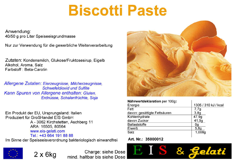 Eis & Gelati. Eis Paste Biscotti Paste. Milcheis. Speiseeis mit Biskuitgeschmack.