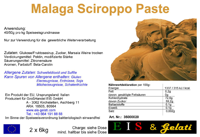 Eis & Gelati Marsala Sciroppo zur Herstellung von Malaga Eis oder Marsala Eis