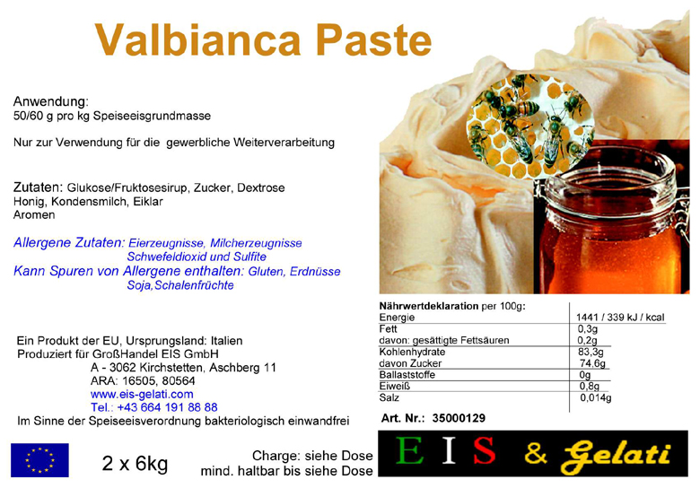 Eis & Gelati Val Bianca Milcheispaste. Zur Herstellung von Speiseeis Geschmack Fiocco oder Verstärkung der Speiseeisgrundmasse zur Marmorierung