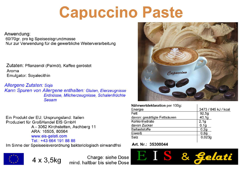 Eis & Gelati. Cappuccino Eis Paste zur Herstellung einer Eissorte mit Kaffeegeschmack Typ Cappuccino