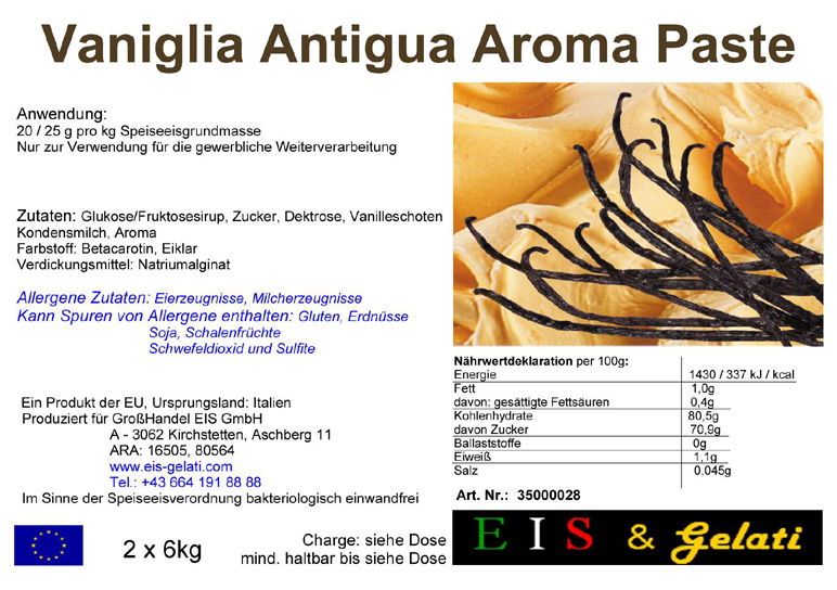 Eis & Gelati Vanille Antigua. Milcheispaste - zur Herstellung von Speiseeis mit dem Geschmack nach Vanille nach alter ital. Rezeptur