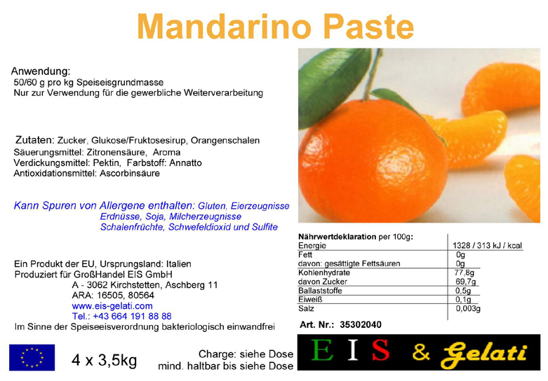 Eis & Gelati Eisgrundstoffe und Eisbedarf für die Eisdiele und Konditorei. Fruchteispaste Mandarine.