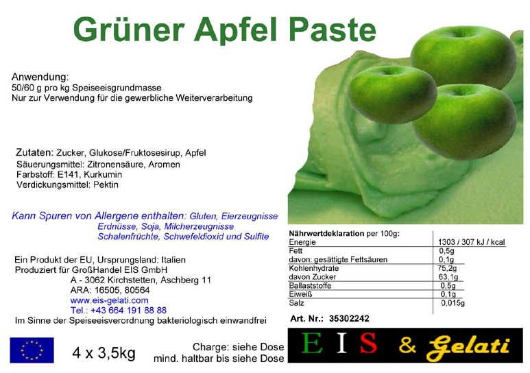 Eis & Gelati Eisgrundstoffe und Eisbedarf für die Eisdiele und Konditorei. Fruchteispaste Grüner Apfel.