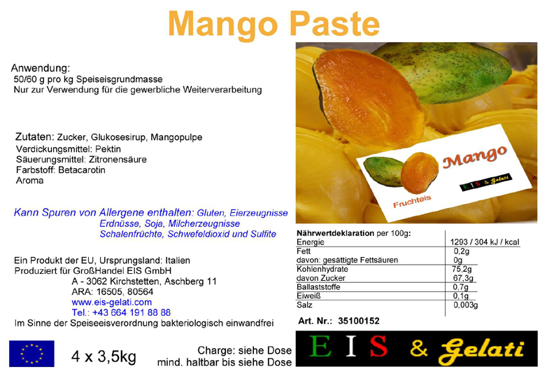 Eis & Gelati Eisgrundstoffe und Eisbedarf für die Eisdiele und Konditorei. Fruchteispaste Mango.