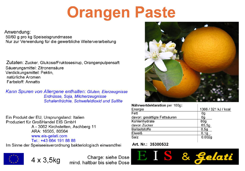 Eis & Gelati Eisgrundstoffe und Eisbedarf für die Eisdiele und Konditorei. Fruchteispaste Orange.