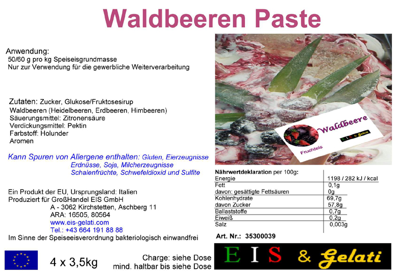 Eis & Gelati Eisgrundstoffe und Eisbedarf für die Eisdiele und Konditorei. Fruchteispaste Waldbeeren.