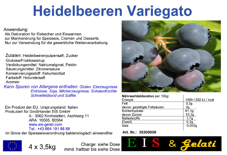 Eis & Gelati Variegato. Fruchteispasten und Milcheispasten zur Variation von Speiseeis, um Speiseeis färbig und geschmacklich zu variieren. Zur Marmorierung von Cremen, Halbgefrorenem, Schlagobers, Pudding. Zur Verstärkung von Früchten und Dekoration von Eiscups, Eiswannen, in der Eisvitrine, Torten und anderen Nachspeisen. Vielseitig verwendbar für die Eisdiele, Eissalon, Eiscafe, Konditorei, Großküche, Gastronomie. Eis & Gelati Servicepartner