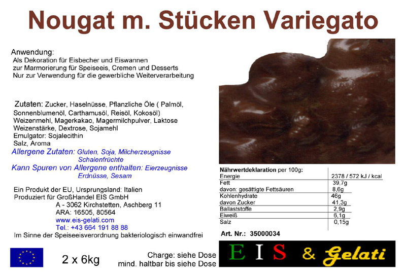 Eis & Gelati Variegato. Fruchteispasten und Milcheispasten zur Variation von Speiseeis, um Speiseeis färbig und geschmacklich zu variieren. Zur Marmorierung von Cremen, Halbgefrorenem, Schlagobers, Pudding. Zur Verstärkung von Früchten und Dekoration von Eiscups, Eiswannen, in der Eisvitrine, Torten und anderen Nachspeisen. Vielseitig verwendbar für die Eisdiele, Eissalon, Eiscafe, Konditorei, Großküche, Gastronomie. Eis & Gelati Servicepartner