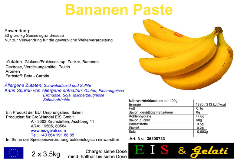 Eis & Gelati Eisgrundstoffe und Eisbedarf für die Eisdiele und Konditorei. Fruchteispaste Banane.