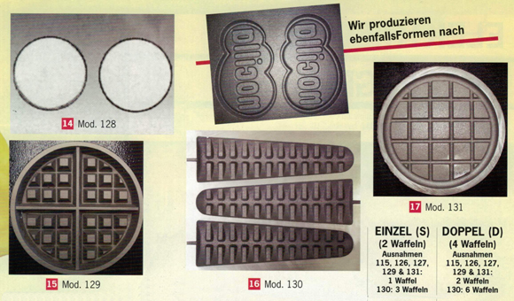 Verschiedene Gussformen für Waffeln. Dünne Waffeln, kleine Waffeln, Zuckerwaffeln, Früchtewaffeln, Brüsseler Waffeln, Lütticher Zuckerwaffeln, Eishörnchenwaffeln, Waffeln für Eistüten, Herzformwaffeln, runde Waffeln, Blinis, Waffeln am Stiel, Sandwichwaffeln, Pizzawaffeln bei GroßHandel EIS GmbH