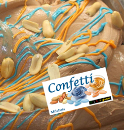 Confetti Eis. Speiseeis mit Erduüssen, Marzipan blau und orange bei GroßHandel EIS GmbH
