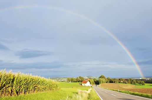 Wetterregeln zum Thema Eis / Speiseeis im Jahresverlauf. Erfahrungswerte in Reimform. Regenbogen nahe Schärding. Bild:Gerhard Hager GroßHandel Eis GmbH