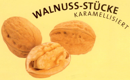 Walnuss karamellisiert. Walnuss Vierteln mit karamellisiertem Zucker überzogen. 500g Vakumdosen. GroßHandel Eis GmbH