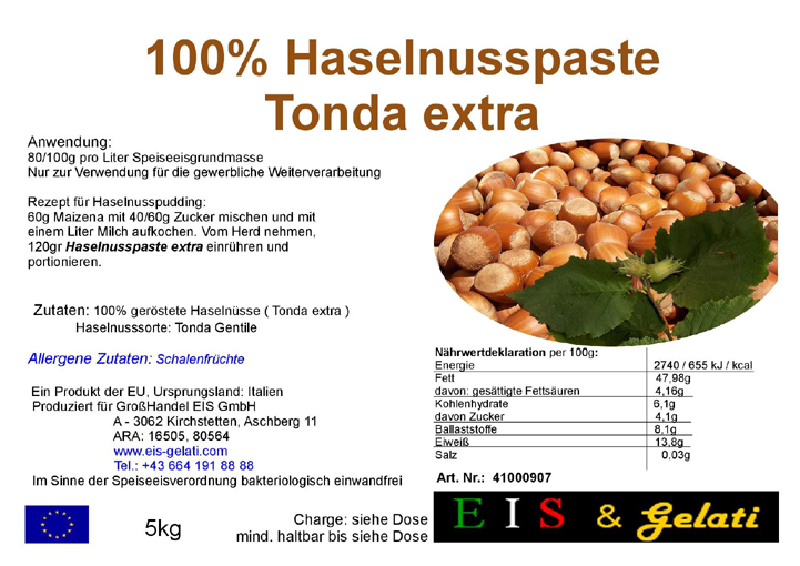 Eis & Gelati Haselnuss Tonda Extra 100%, Milcheispaste zur Herstellung von Haselnuss Eis, Haselnusspudding und Cremen