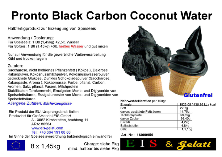 Eis & Gelati Black Carbon Coconut Water. Mit Aktivkohle und Kokosnuss