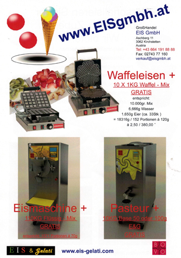 Aktionsblatt Waffeleisen Brüsseler und Herzform, Fräser, Fräser mit Pasteur - Eismaschinen. GroßHandel Eis GmbH