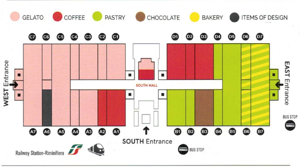 Veranstaltungsübersicht und Hallenplan der Sigep in Rimini.Hallenplan bei den Eingängen mitnehmen. 4 große und 8 kleine Hallen. GroßHandel EIS GmbH