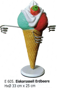 Werbeeistüte 3D Werbe-Eishörnchen. Cono pubblicita Gelato. Eisstanitzel mit Erdbeere. Werbung für die Theke