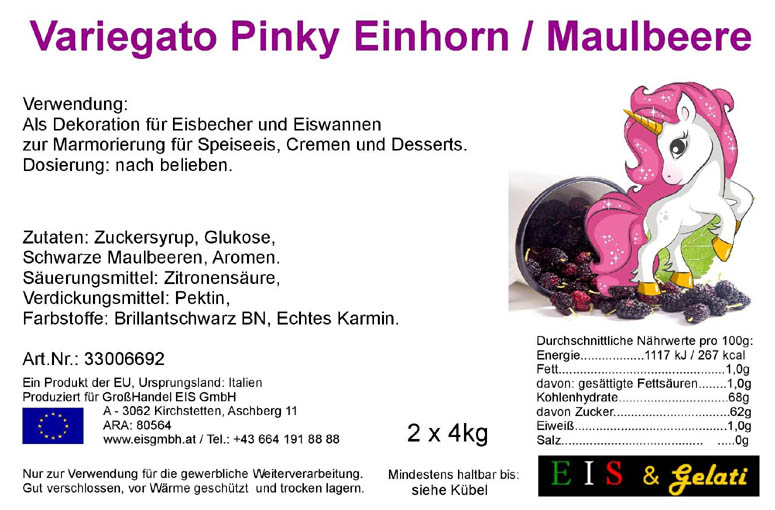 Variegato Pinky Einhorn / Maulbeere. Zur Marmorierung für Speiseeis und Cremen