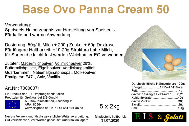 Base Ovo Panna Cream 50. Zur Herstellung einer Milchgrundmasse mit Eigelb