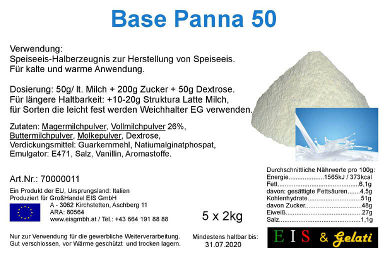 Eis & Gelati Base Panna Base - zur Herstellung einer Speiseeisgrundmasse mit Milchgeschmack. 