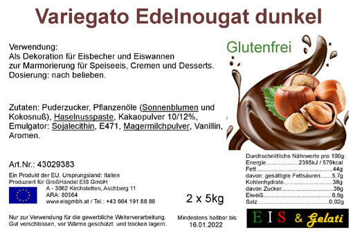 Eis & Gelati Variegato. Fruchteispasten und Milcheispasten zur Variation von Speiseeis, um Speiseeis färbig und geschmacklich zu variieren. Zur Marmorierung von Cremen, Halbgefrorenem, Schlagobers, Pudding. Zur Verstärkung von Früchten und Dekoration von Eiscups, Eiswannen, in der Eisvitrine, Torten und anderen Nachspeisen. Vielseitig verwendbar für die Eisdiele, Eissalon, Eiscafe, Konditorei, Großküche, Gastronomie. Eis & Gelati Servicepartner