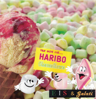 Eis & Gelati Kindereis Marshmallow Haribo. Eiercreme, Variation Erdbeere, Marshmallow