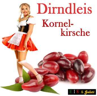 Klebefolien standard. Dirndleis. Kornelkirsche als Eis. Eiswerbung für Eisfenster