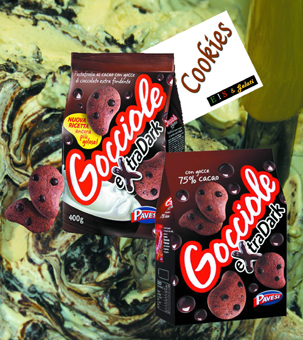 Klebefolie 230 x 230 Cookieseis mit Gocciole Keksen, Kekseis. Eiswerbung Eis & Gelati